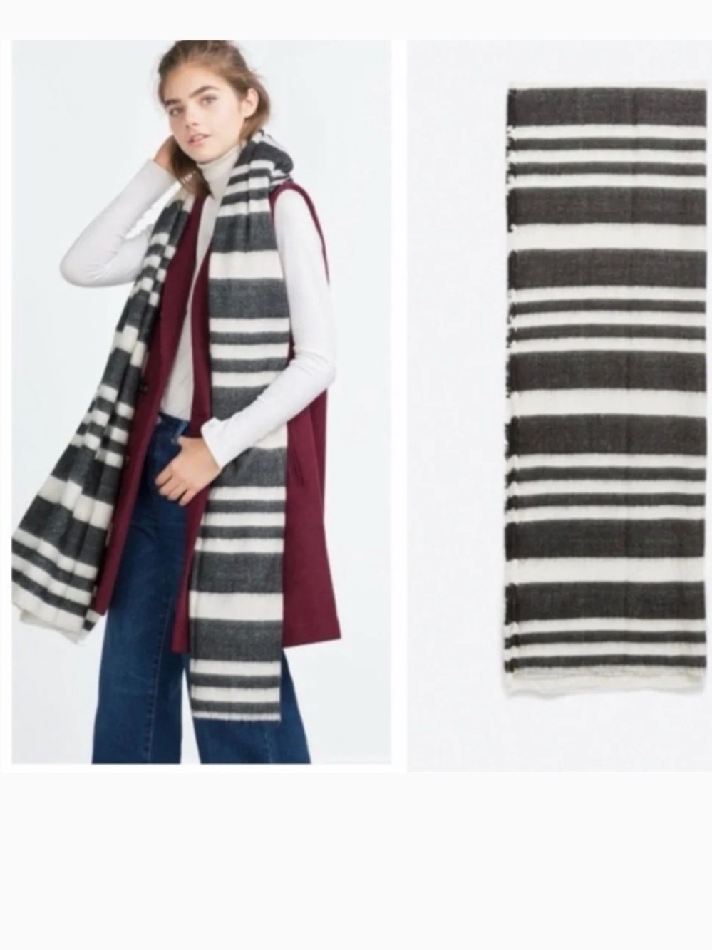 Zara Black and White Striped Long Scarf